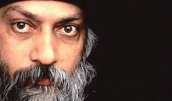 Close-up portrait of Osho, the spiritual master behind Dynamic, Kundalini, and other active meditation techniques practised at Oshogram ashram