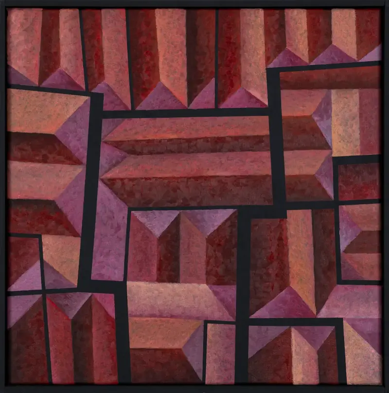 „Dächer, Rot 1“ | 2025 | 50 x 50 cm | Öl, Dispersion auf Leinwand