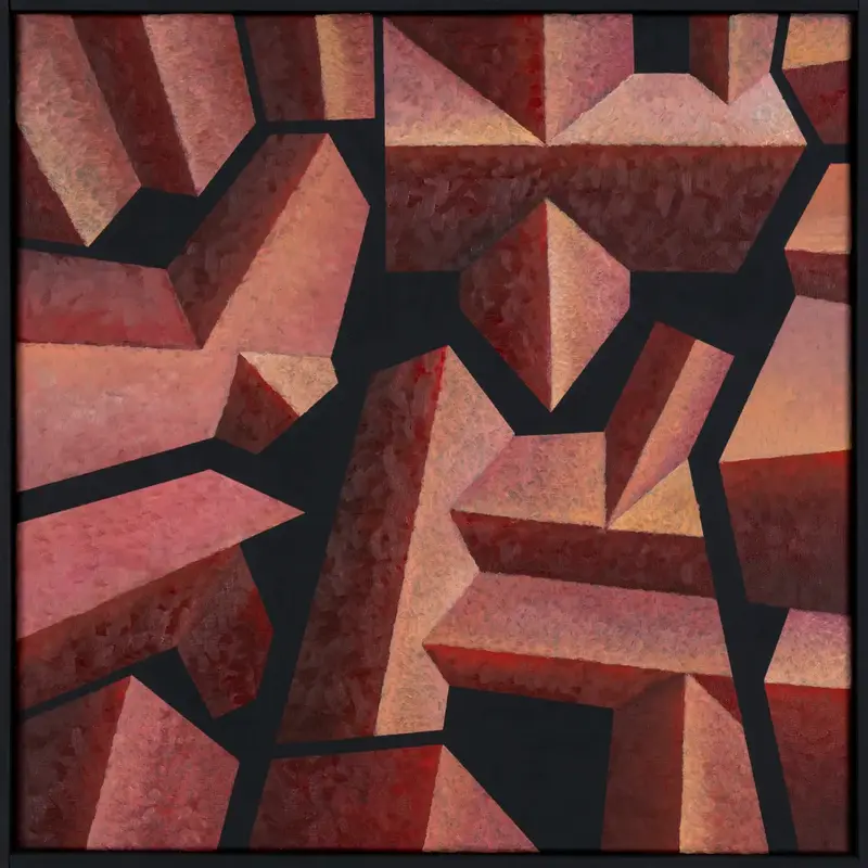 „Dächer, Rot 2“ | 2025 | 50 x 50 cm | Öl, Dispersion auf Leinwand