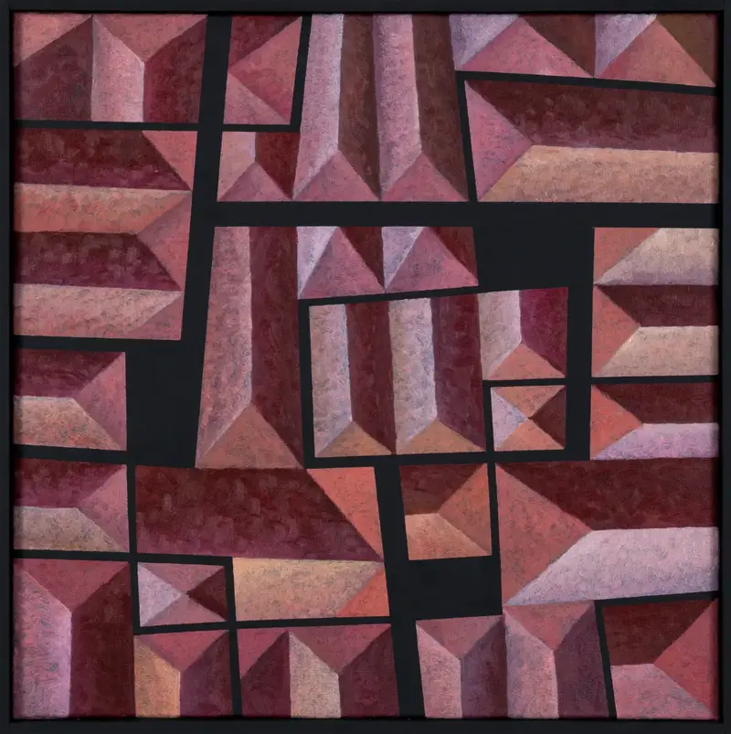 „Dächer, Rot 3“ | 2025 | 50 x 50 cm | Öl, Dispersion auf Leinwand