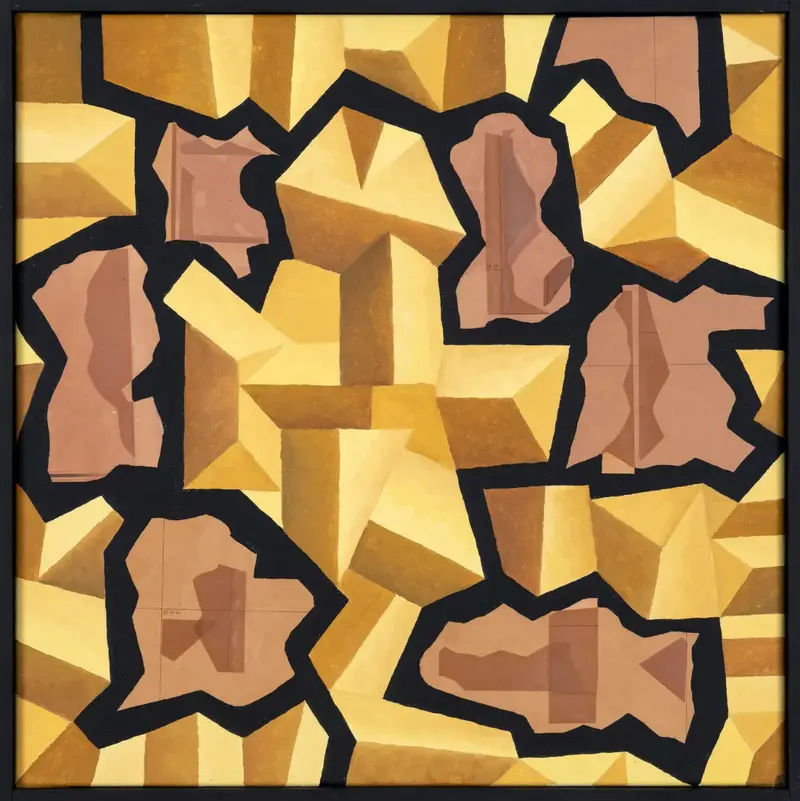 „Bebauungsplan Iselau“ | 2025 | 50 x 50 cm | Collage, Öl, Dispersion auf Leinwand