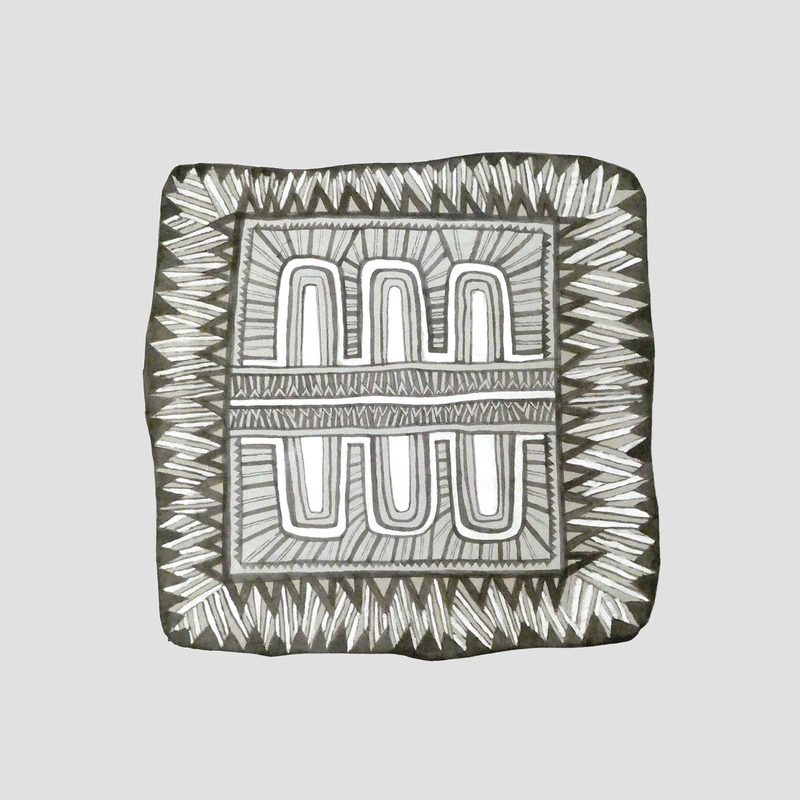 Afrikanisches 39 | 2021 | 		41 x 42 cm | Bister, Acryl, Packpapier, Karton