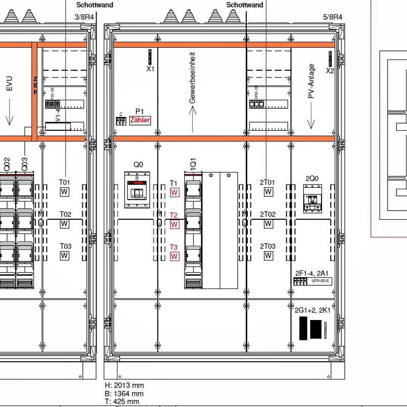 1) Ansicht Standschrank,
      Stahl Innenaufstellung